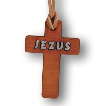 Naszyjnik drewniany krzyż - Jezus