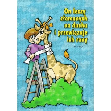 Naklejka prostokąt - On leczy złamanych - żyrafa