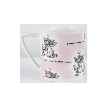 Kubek ceramiczny - Aniołki i owieczki - różowy