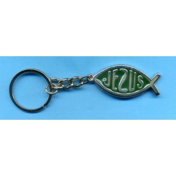 Brelok metalowy ryba JEZUS zielony
