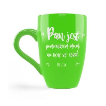 Kubek ceramiczny - Pan jest pomocnikiem - zielony