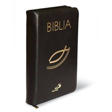 Biblia z kolorową wkładką - czarna skóra zamek