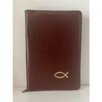 Biblia TB średnia - skóra - brązowa - index -rybka