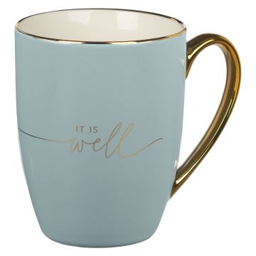 Kubek ceramiczny - It Is Well Soft Blue and Gold