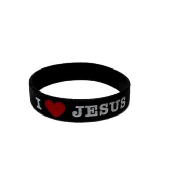 Opaska silikonowa mała - I love Jesus - czarna