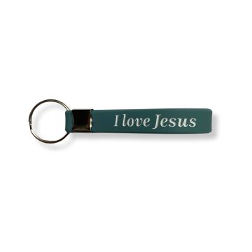 Brelok silikonowy - I love Jesus - niebieski