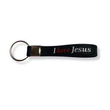 Brelok silikonowy - I love Jesus - czarny