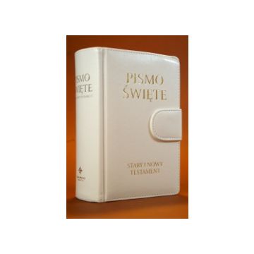 Biblia poznańska mała skóropodobn biała na zapinkę