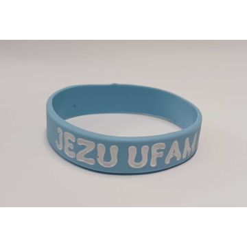 Opaska silikonowa mała - Jezu ufam - błękitna