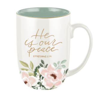 Kubek ceramiczny - He Is Our Peace Green Floral