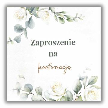 Karnet - Zaproszenie konfirmacja - biała róża