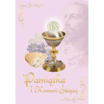 Pamiątka I Komunii Świętej - Jezus - różowa - mała