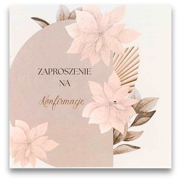 Karnet - Zaproszenie konfirmacja - brąz 3 kwiaty